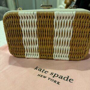 Kate Spade New York Wicker Box Clutch White & Natural with Chain Strap